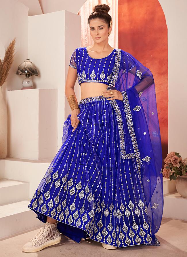 Net Royal Blue Wedding Wear Embroidery Work Lehenga Choli